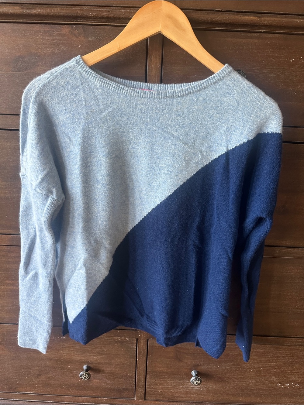 Lilly Pulitzer Light Blue and Navy Diagonal Colorblock Sweater